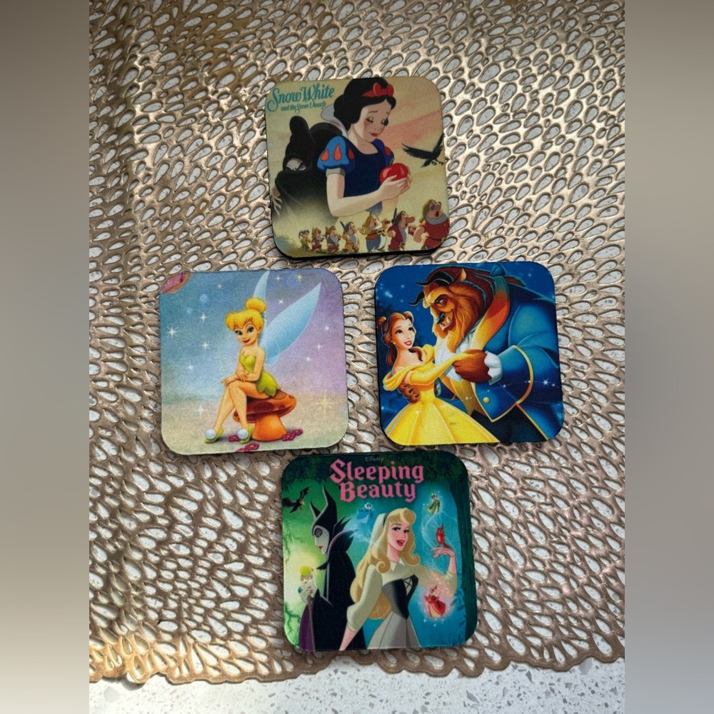 Disney Soft Coaster Set Of 4 Belle, Snow White, Aurora, Tinker Bell